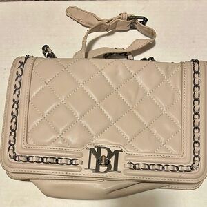 Badgley Mischka Quilted Cream Shoulder Bag with Crossbody Chain